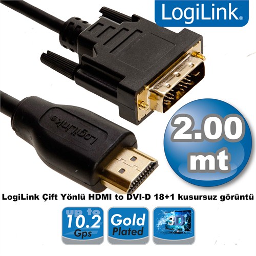 Logilink CH0004 Çift Yönlü HDMI - DVI Erkek-Erkek 2m Kablo