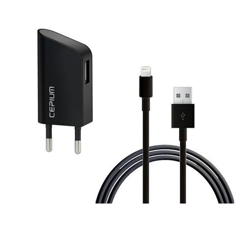 Cepium Apple Lisanslı 1A Ev Şarj Aleti + Lightning USB Kablo Hediye - Siyah - TR-1915_S
